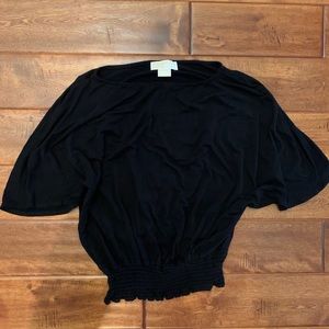 MICHAEL KORS black boatneck tip with smocked waist